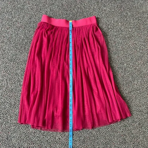 Maroon Red Layered Mesh Pleated Tutu High-Waist Modest Midi Knee-Length Skirt S - Picture 15 of 16